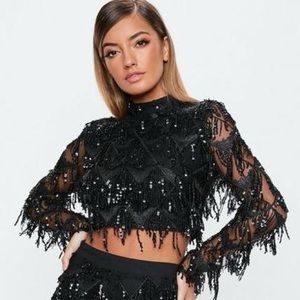Missguided Sequin Fringe Crop Top